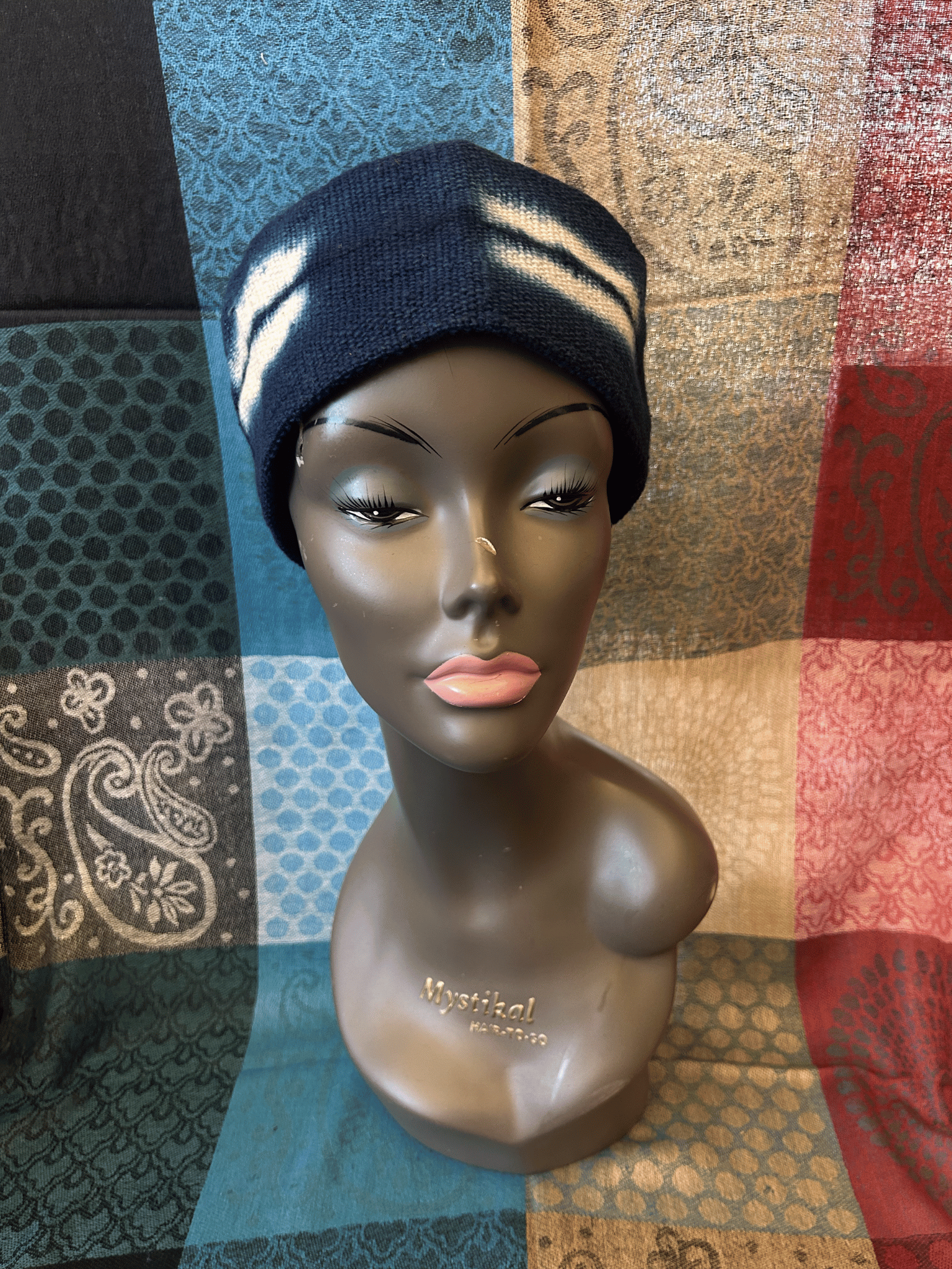 Mudcloth Kofi Hat Navy Blue and White