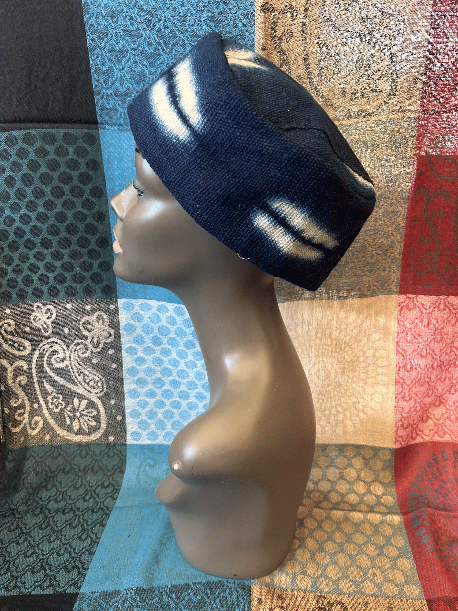 Mudcloth Kofi Hat Navy Blue and White