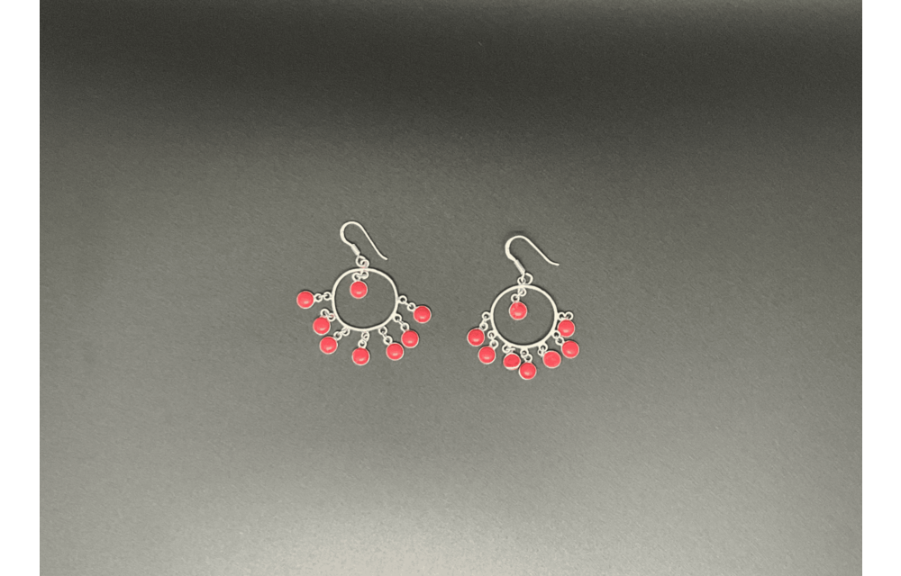 Silver Dangling Earring w/ Pink Beads