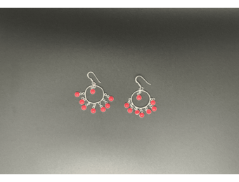 Silver Dangling Earring w/ Pink Beads