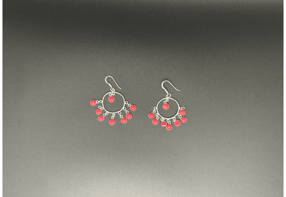 Silver Dangling Earring w/ Pink Beads