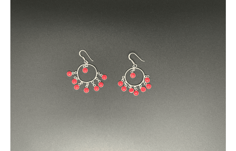 Silver Dangling Earring w/ Pink Beads