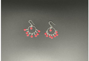 Silver Dangling Earring w/ Pink Beads