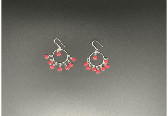 Silver Dangling Earring w/ Pink Beads