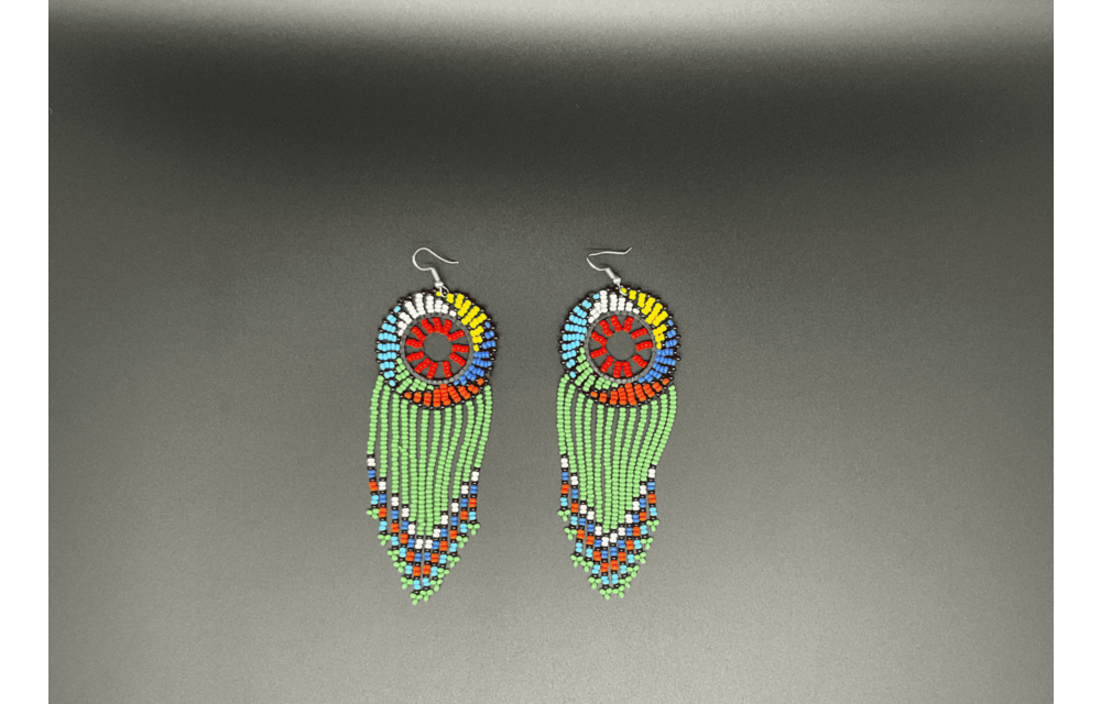 Green and Multicolor Beaded Dreamcatcher Dangling Earrings