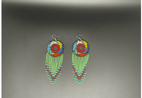 Green and Multicolor Beaded Dreamcatcher Dangling Earrings