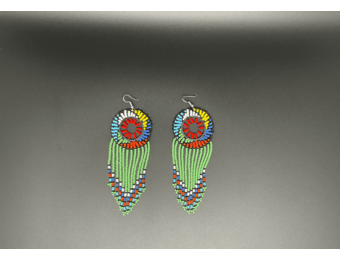 Green and Multicolor Beaded Dreamcatcher Dangling Earrings