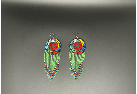 Green and Multicolor Beaded Dreamcatcher Dangling Earrings
