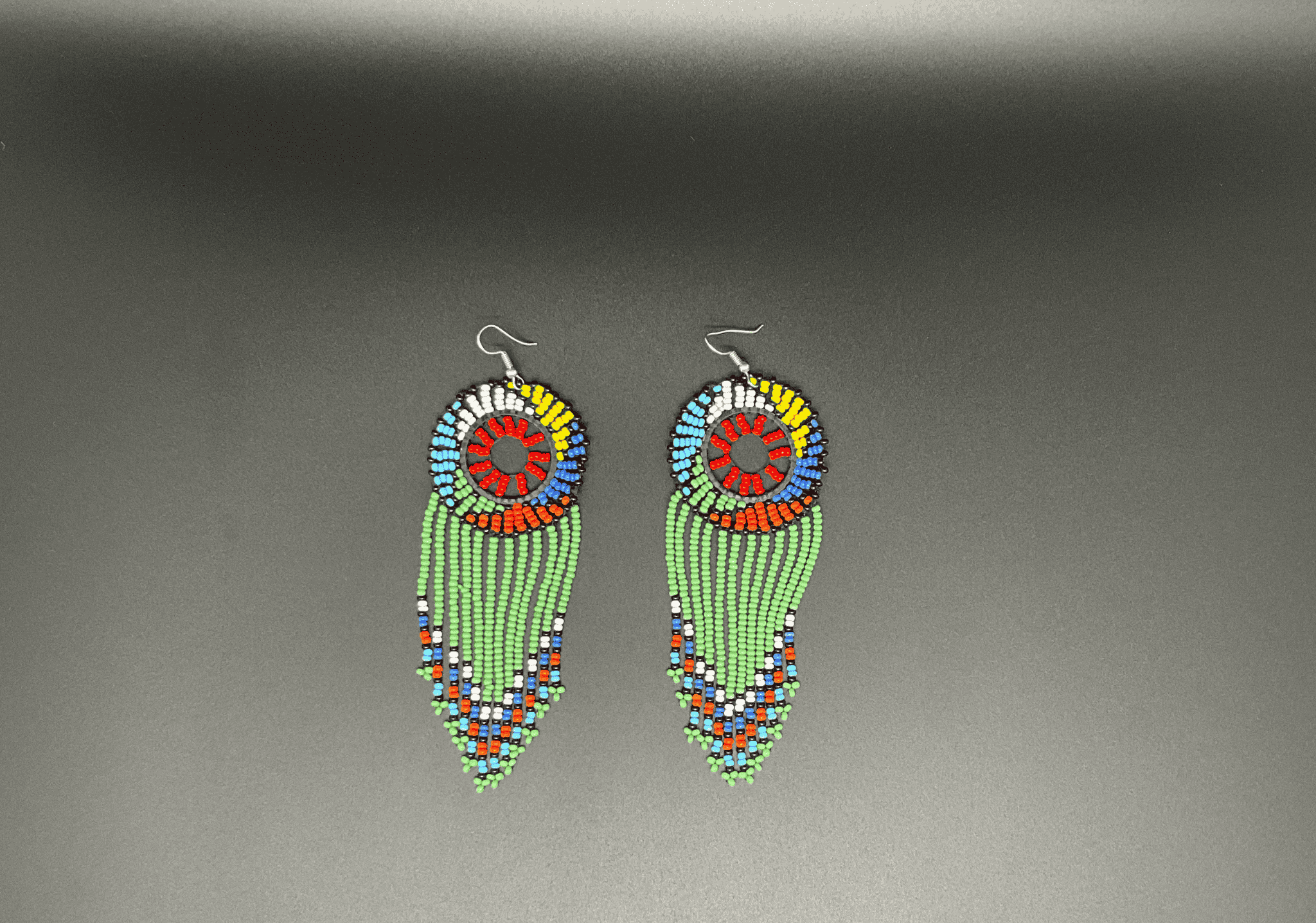 Green and Multicolor Beaded Dreamcatcher Dangling Earrings