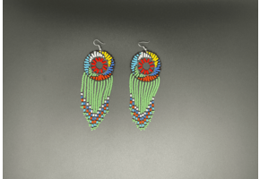 Green and Multicolor Beaded Dreamcatcher Dangling Earrings