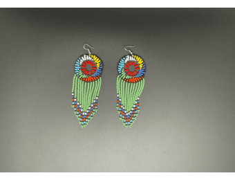 Green and Multicolor Beaded Dreamcatcher Dangling Earrings