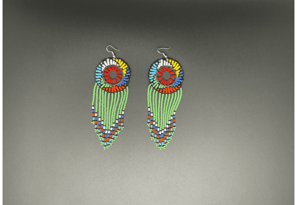 Green and Multicolor Beaded Dreamcatcher Dangling Earrings