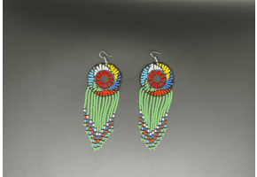 Green and Multicolor Beaded Dreamcatcher Dangling Earrings