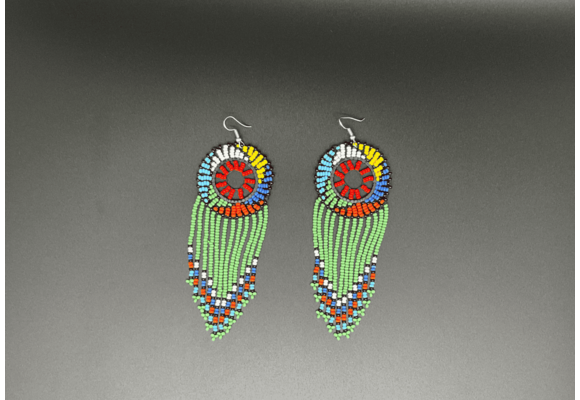 Green and Multicolor Beaded Dreamcatcher Dangling Earrings