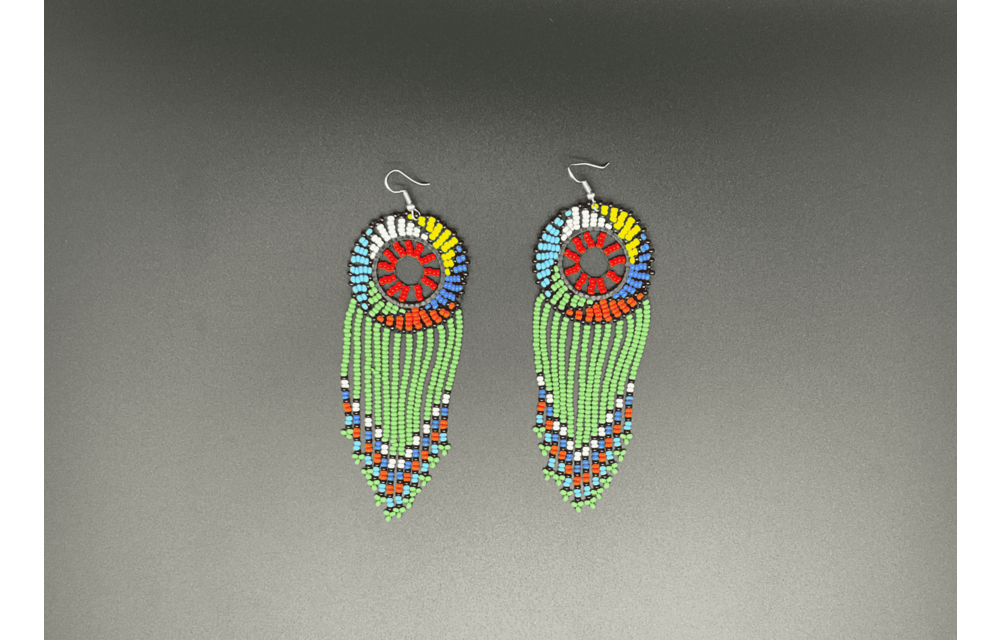 Green and Multicolor Beaded Dreamcatcher Dangling Earrings