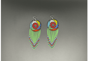 Green and Multicolor Beaded Dreamcatcher Dangling Earrings