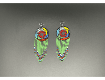 Green and Multicolor Beaded Dreamcatcher Dangling Earrings
