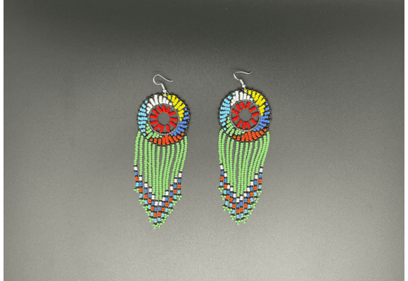 Green and Multicolor Beaded Dreamcatcher Dangling Earrings