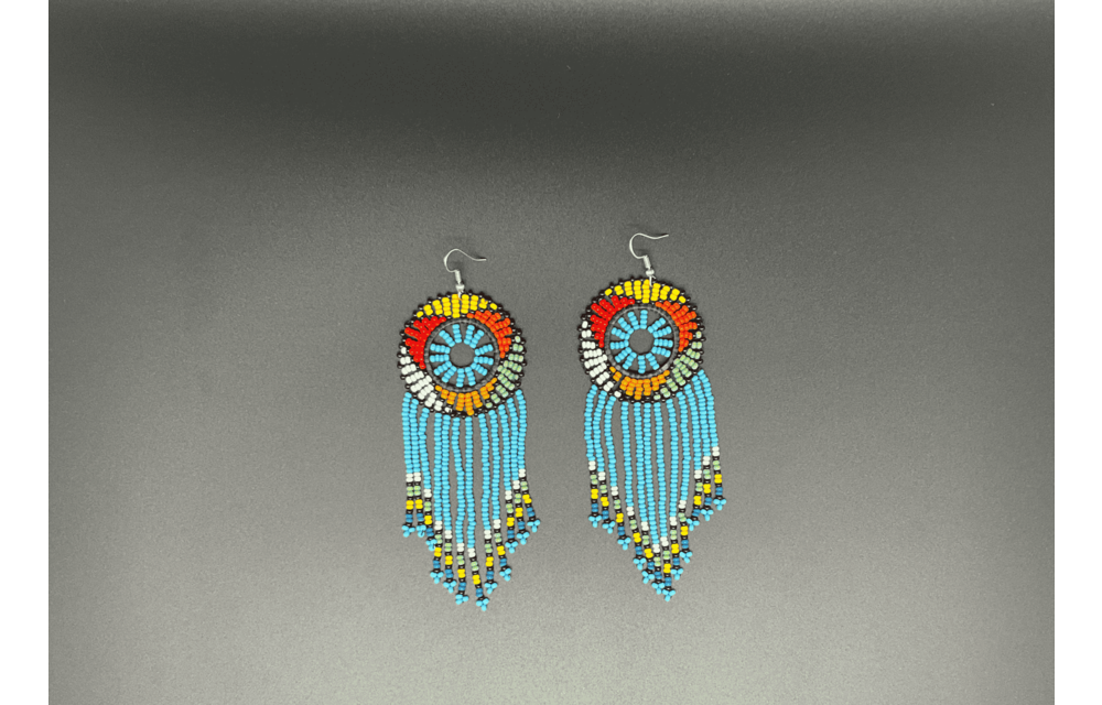 Blue and Multicolor Beaded Dreamcatcher Dangling Earrings