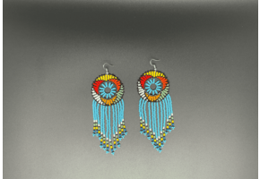 Blue and Multicolor Beaded Dreamcatcher Dangling Earrings