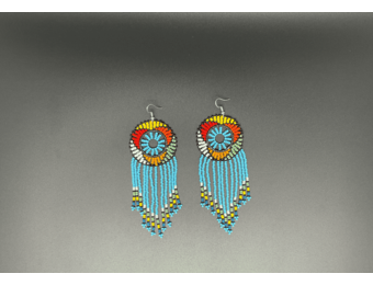 Blue and Multicolor Beaded Dreamcatcher Dangling Earrings