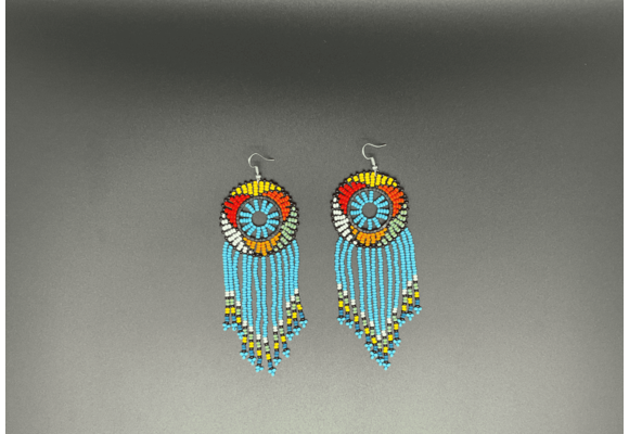 Blue and Multicolor Beaded Dreamcatcher Dangling Earrings