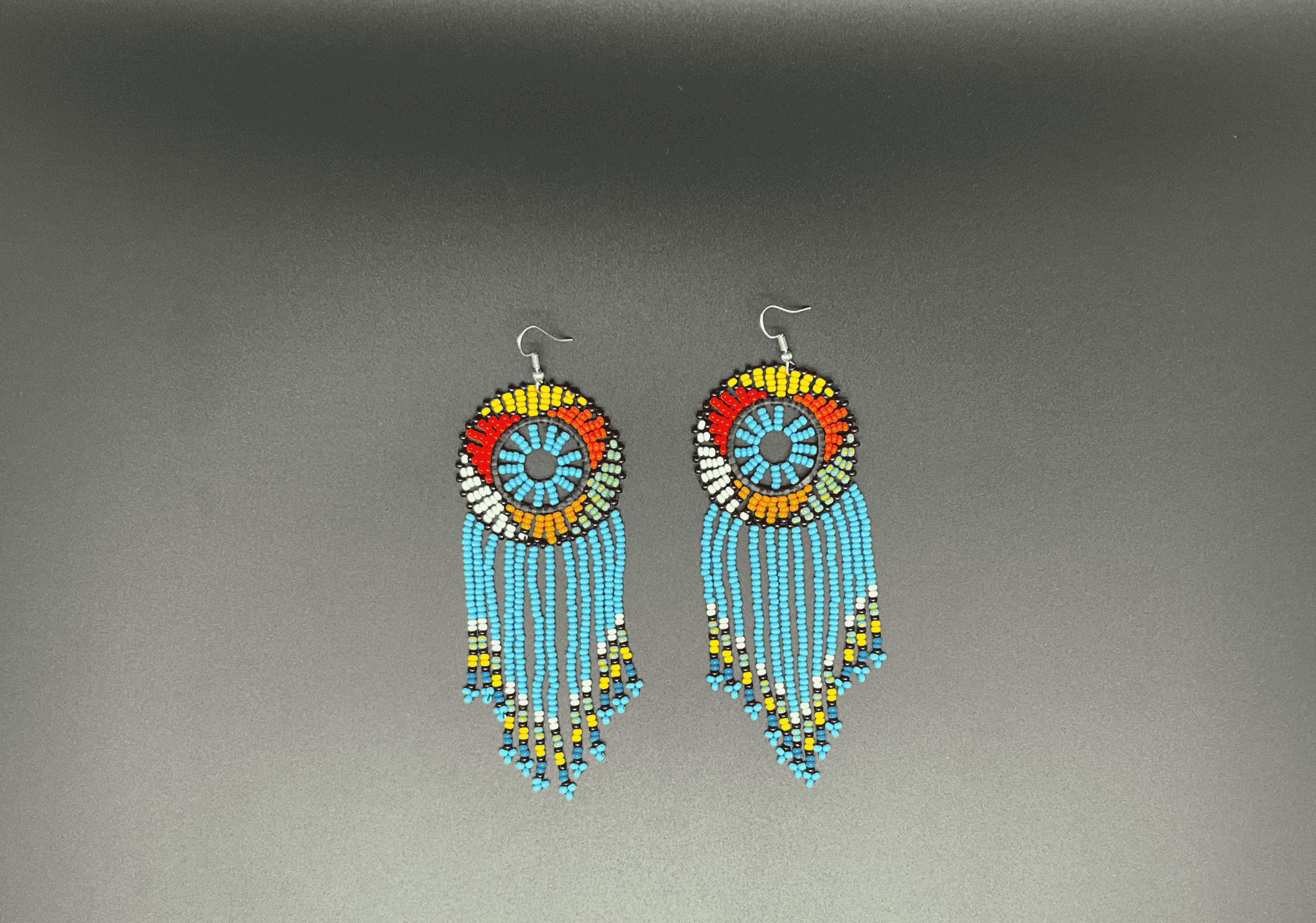 Blue and Multicolor Beaded Dreamcatcher Dangling Earrings