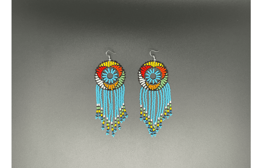 Blue and Multicolor Beaded Dreamcatcher Dangling Earrings