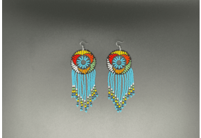 Blue and Multicolor Beaded Dreamcatcher Dangling Earrings