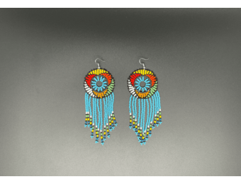 Blue and Multicolor Beaded Dreamcatcher Dangling Earrings