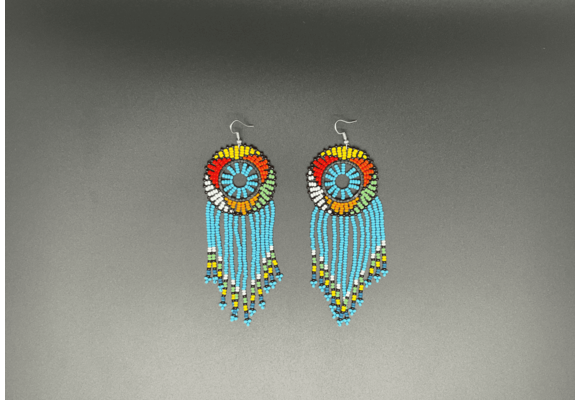 Blue and Multicolor Beaded Dreamcatcher Dangling Earrings