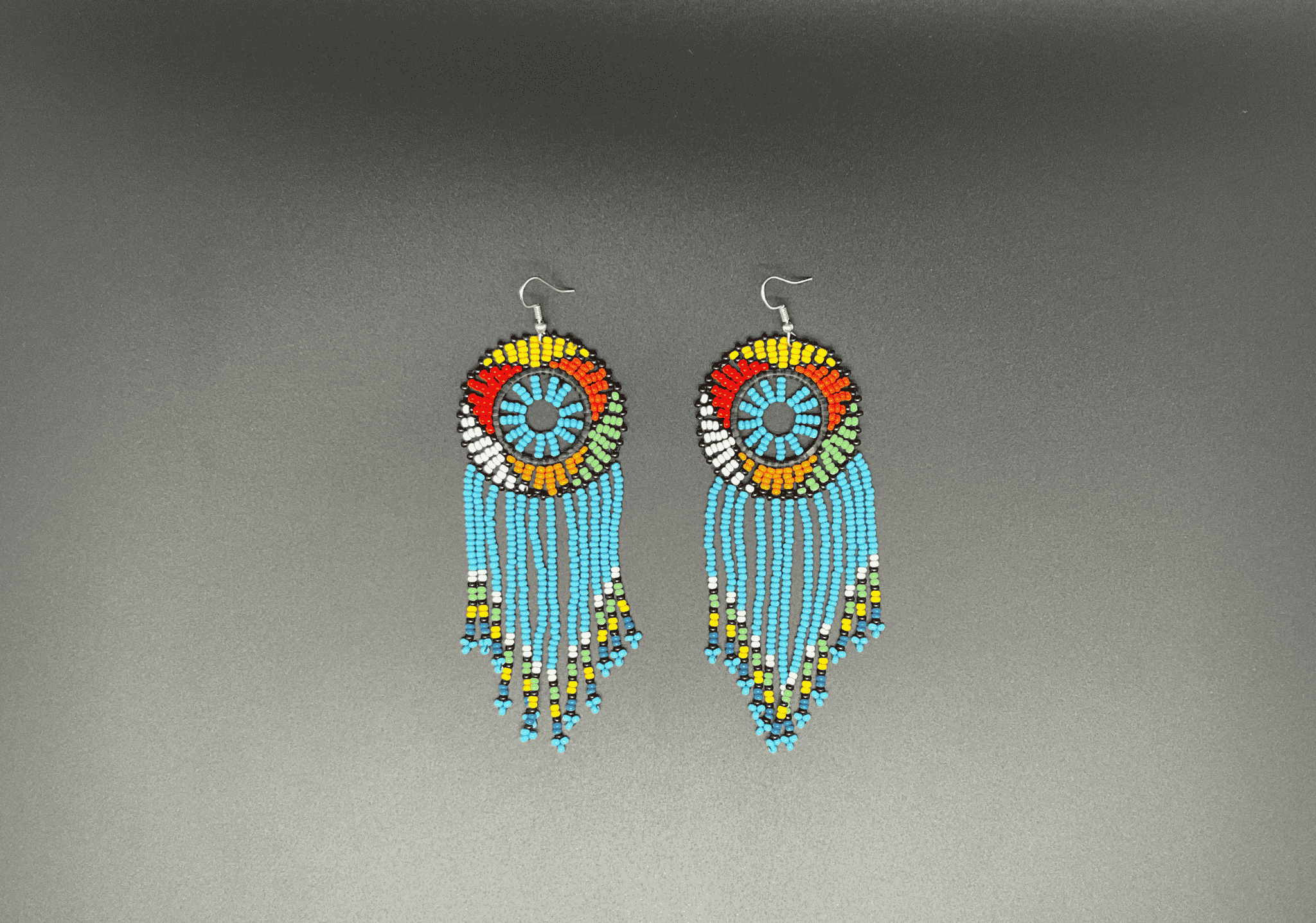 Blue and Multicolor Beaded Dreamcatcher Dangling Earrings