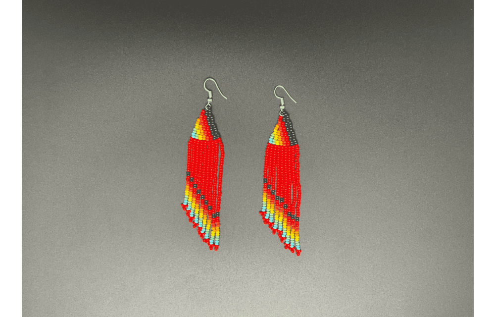 Red and Multicolor Beaded Waterfall Earrings
