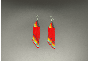 Red and Multicolor Beaded Waterfall Earrings