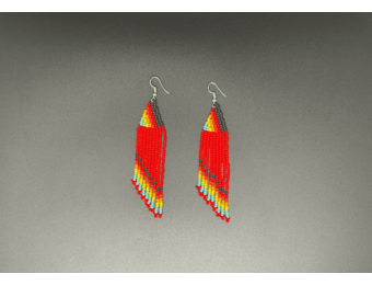 Red and Multicolor Beaded Waterfall Earrings