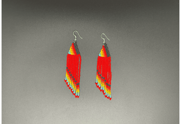 Red and Multicolor Beaded Waterfall Earrings