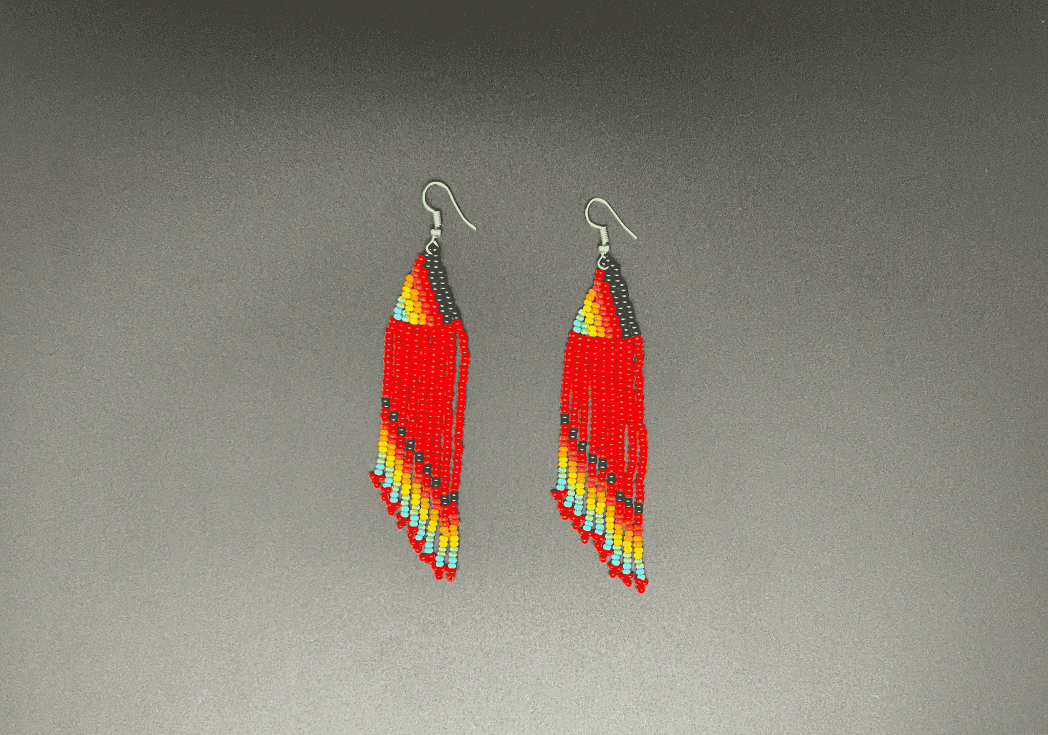 Red and Multicolor Beaded Waterfall Earrings