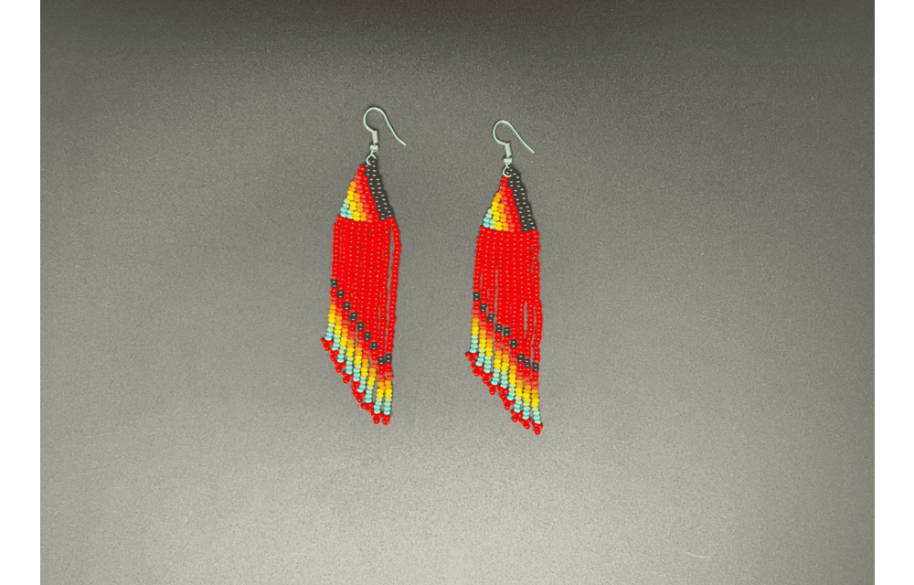 Red and Multicolor Beaded Waterfall Earrings