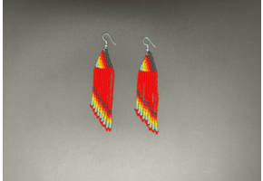 Red and Multicolor Beaded Waterfall Earrings