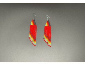 Red and Multicolor Beaded Waterfall Earrings
