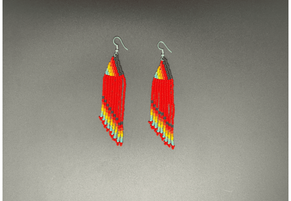 Red and Multicolor Beaded Waterfall Earrings