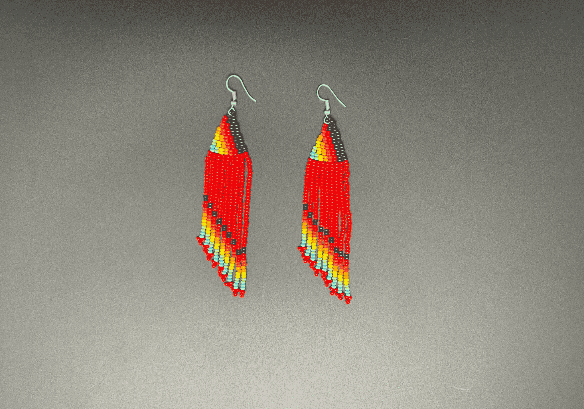 Red and Multicolor Beaded Waterfall Earrings