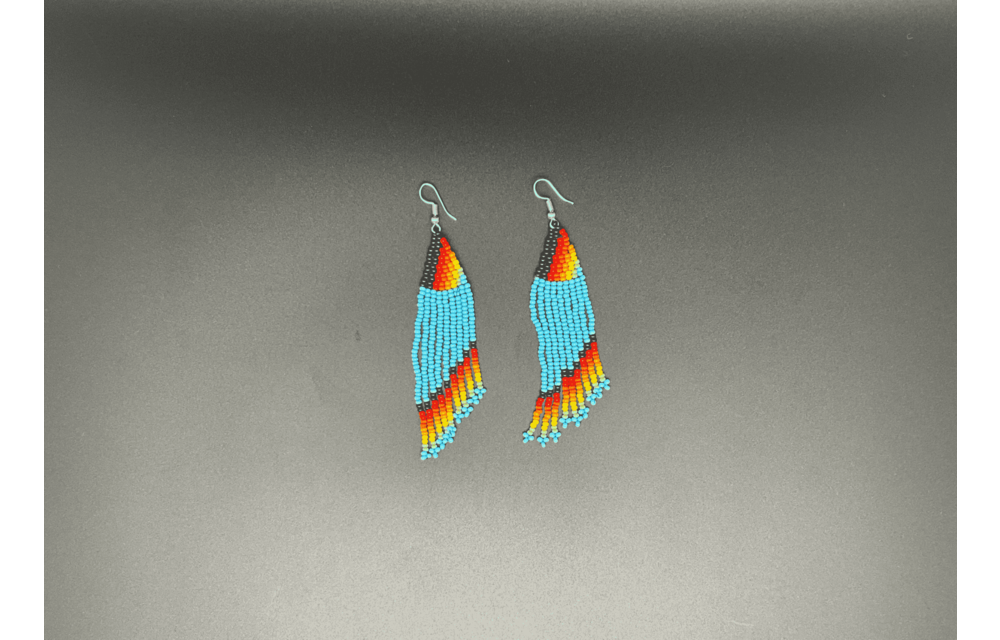 Blue and Multicolor Beaded Waterfall Earrings