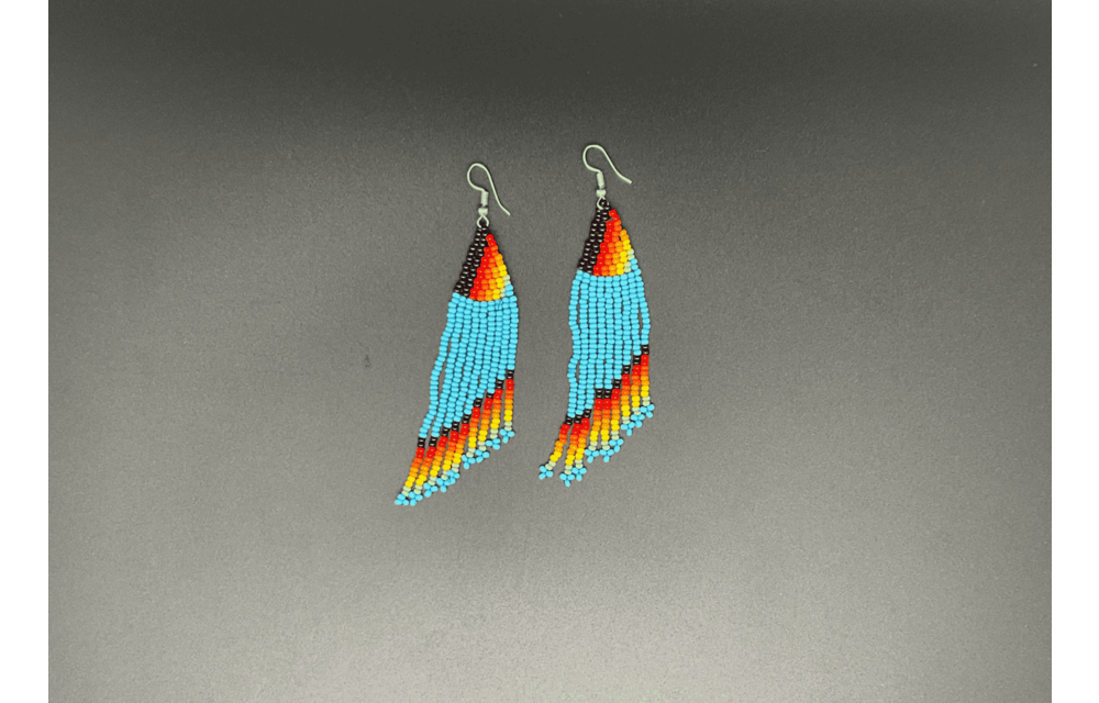 Blue and Multicolor Beaded Waterfall Earrings