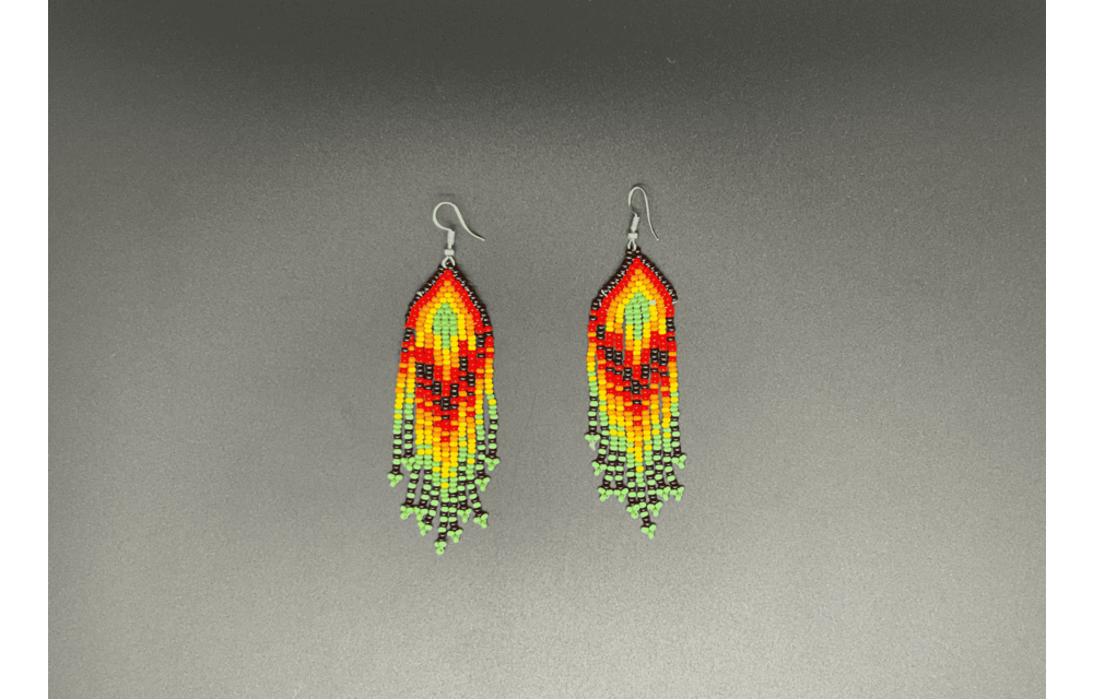 Green and Yellow Beaded Ring of Fire Dangling Earrings