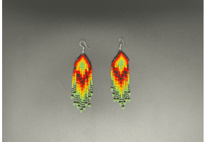 Green and Yellow Beaded Ring of Fire Dangling Earrings