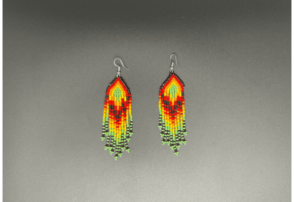 Green and Yellow Beaded Ring of Fire Dangling Earrings