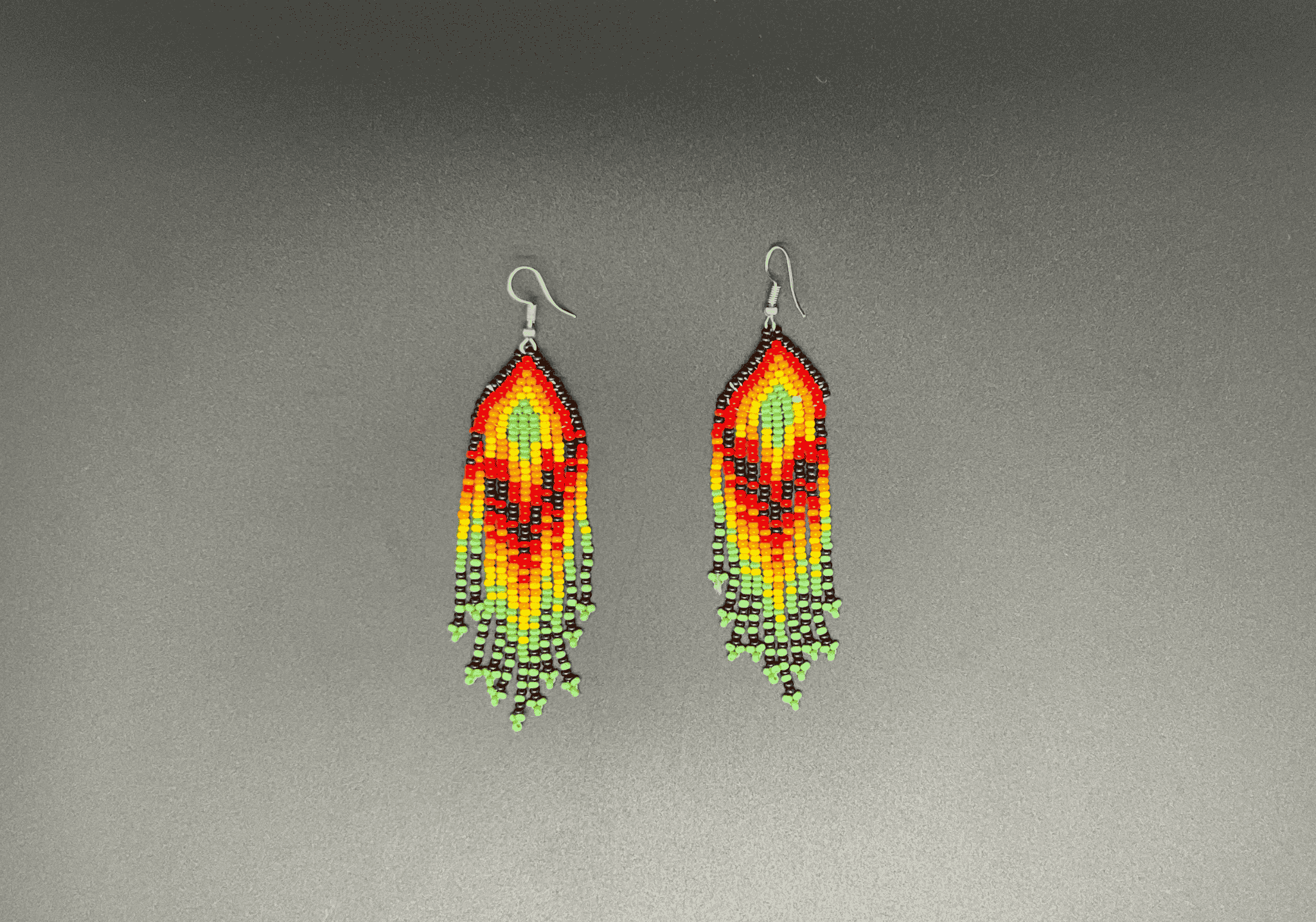 Green and Yellow Beaded Ring of Fire Dangling Earrings