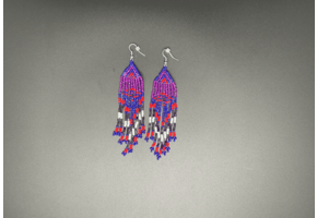 Purple Red and Blue Beaded Dangling Earrings