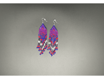 Purple Red and Blue Beaded Dangling Earrings